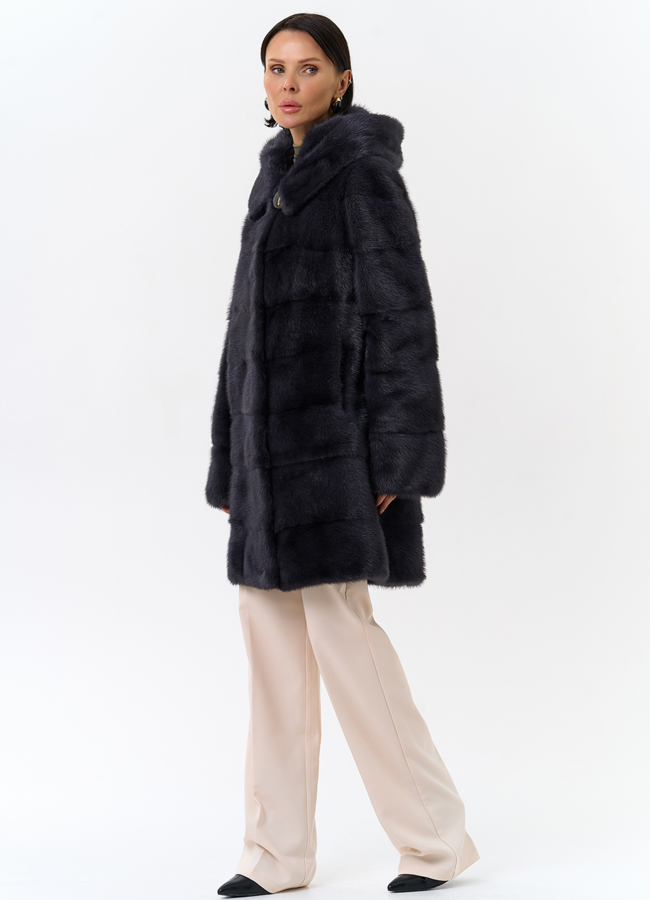 Норковая шуба трансформер с капюшоном модель № 24956 универмаг малина