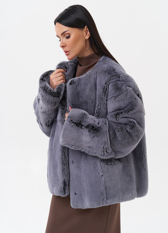 Короткая шуба из меха кролика модель № 29211 универмаг малина