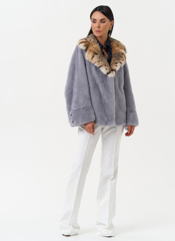 Куртка из меха норки с воротником их меха рыси