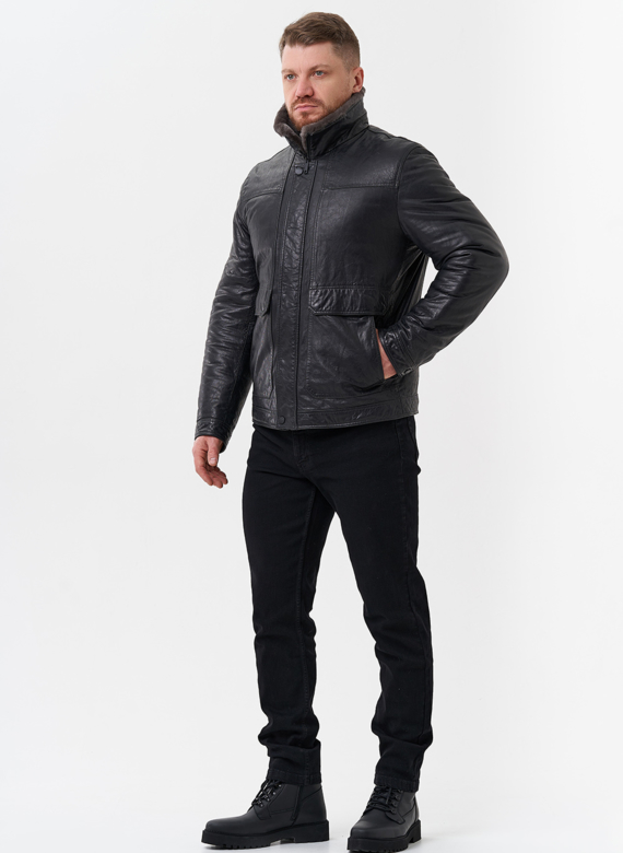 Куртка из натуральной кожи с отделкой из мутона