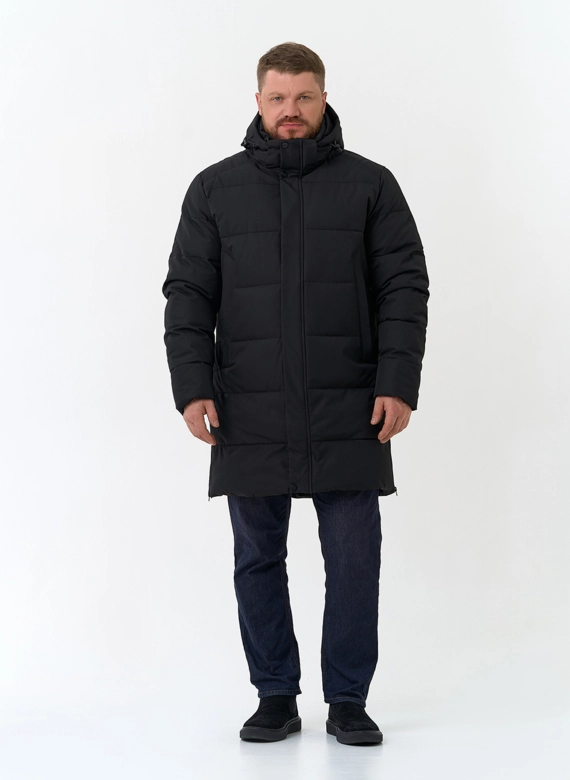 Мужской удлиненный пуховик с капюшоном фото