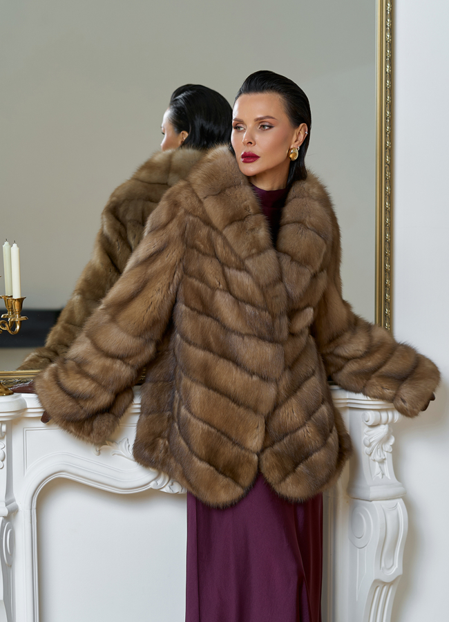 Женская шуба из куницы с воротником шаль модель № 31727 универмаг малина