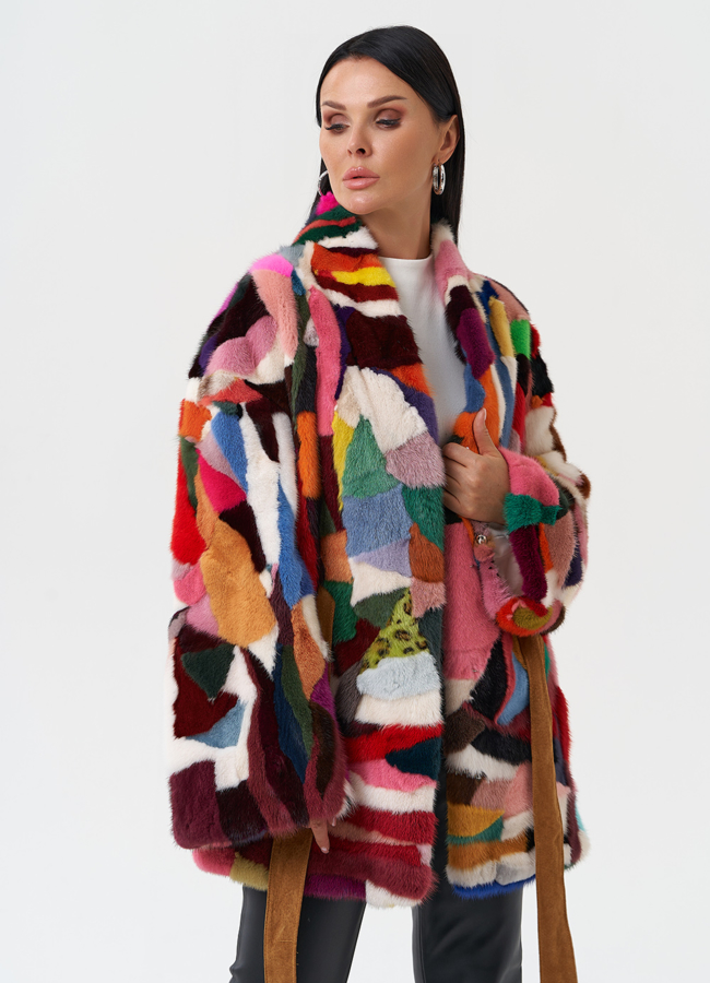 Яркая шуба из меха норки модель № 27622 универмаг малина