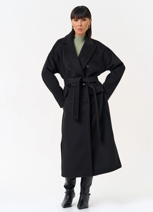 Женское двубортное пальто черного цвета модель № 31623 в рассрочку