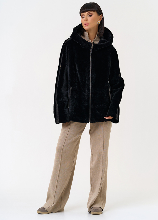 Женская двухсторонняя дубленка с капюшоном модель № 31482 универмаг малина