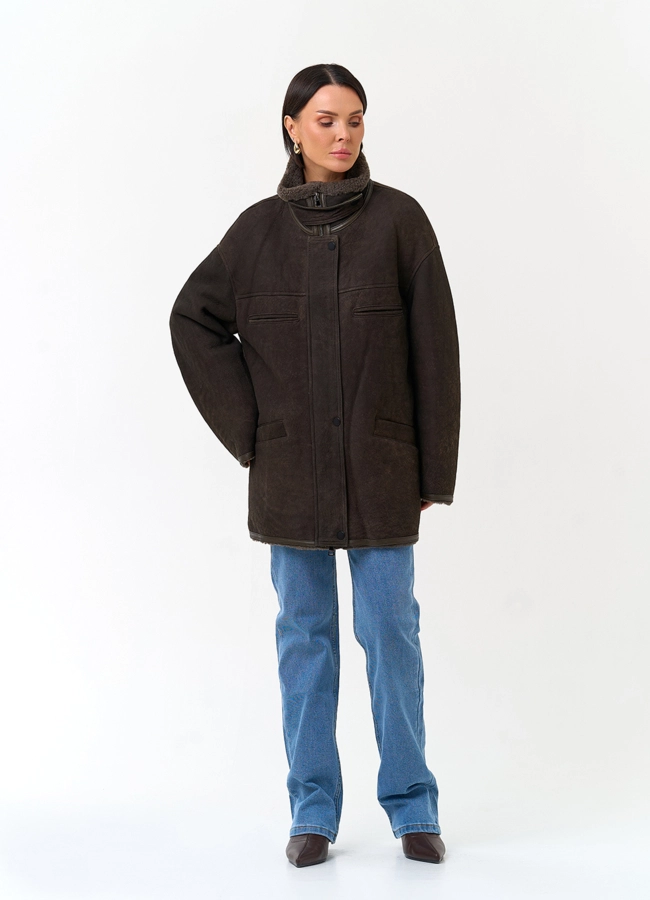 Натуральная дубленка с воротником стойкой модель № 34213 универмаг малина фото
