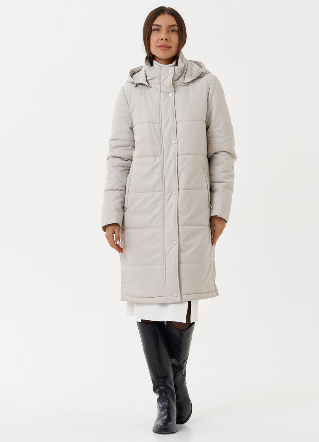 фото Светлый пуховик из эко кожи  модель № 27728