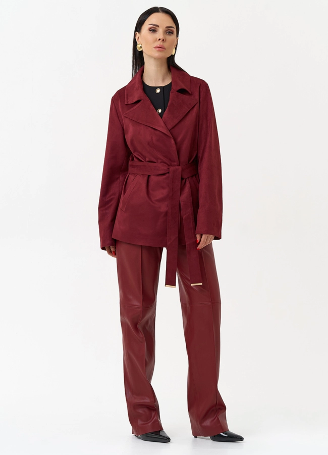 Женская куртка из эко замши бордового цвета модель № 30056 универмаг малина