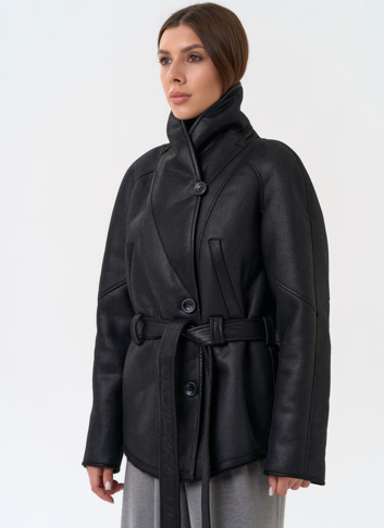 Женская дубленка из эко замши в стиле ретро