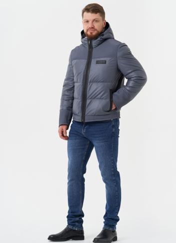 Пуховик из натуральной кожи с капюшоном