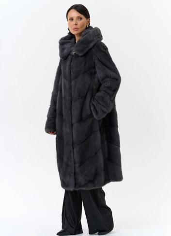Длинная норковая шуба в сером цвете фото