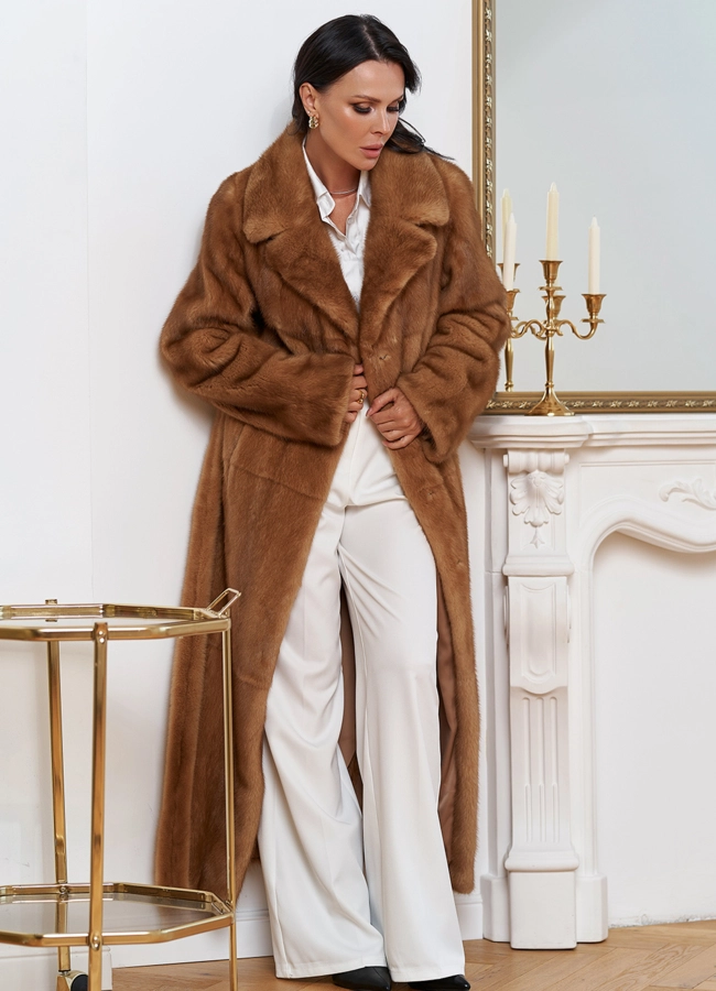 Женская длинная шуба из меха норки модель № 32103 универмаг малина