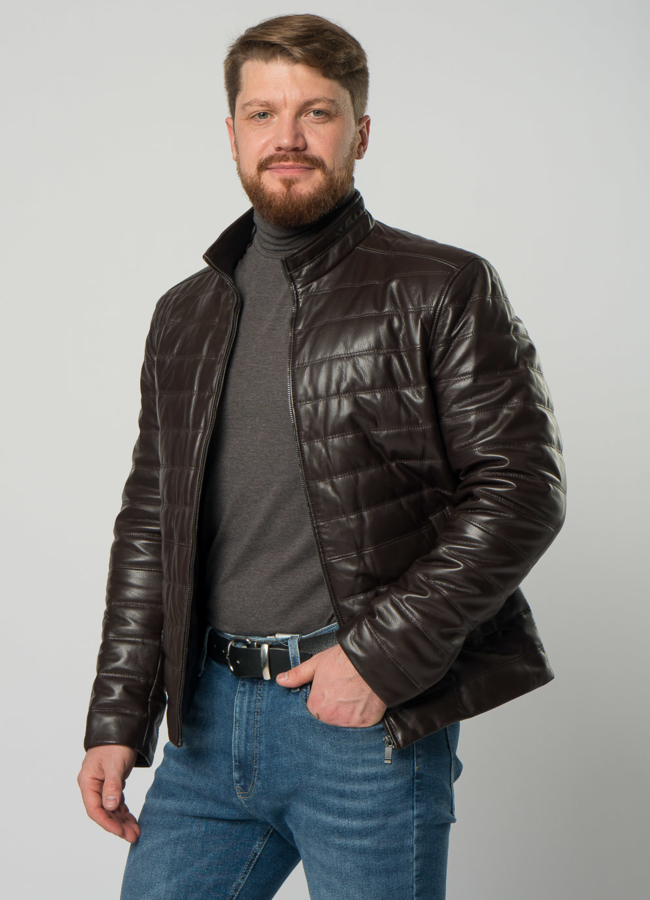 Мужская  утепленная куртка из натуральной кожи коричневого цвета модель № 20551 универмаг малина