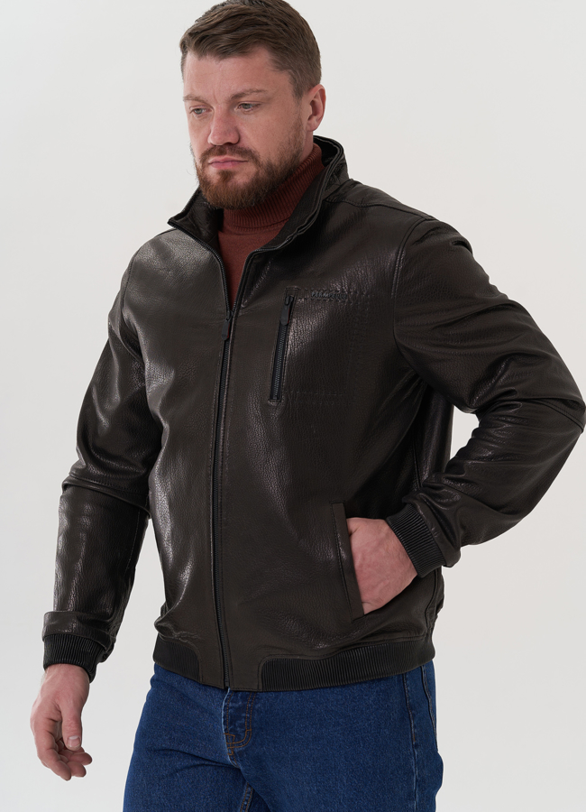 Куртка черного цвета из натуральной кожи модель № 26704 универмаг малина