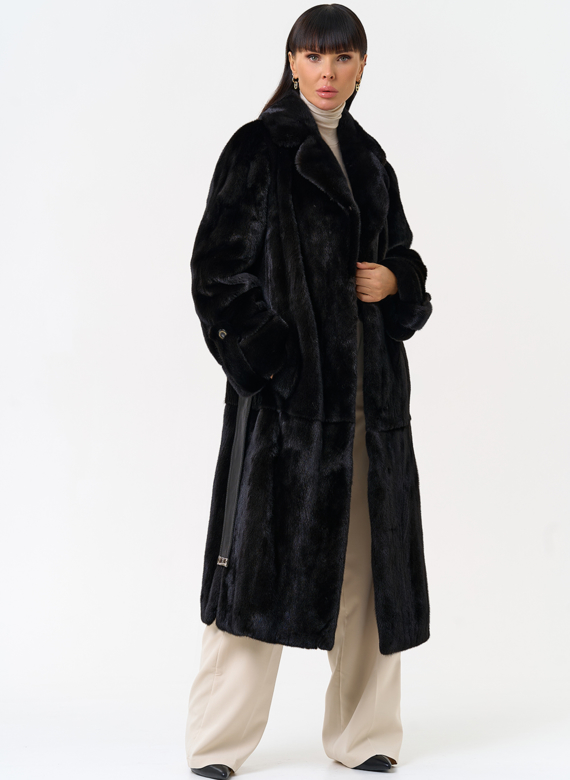 Женская шуба из меха норки blackglama с поясом