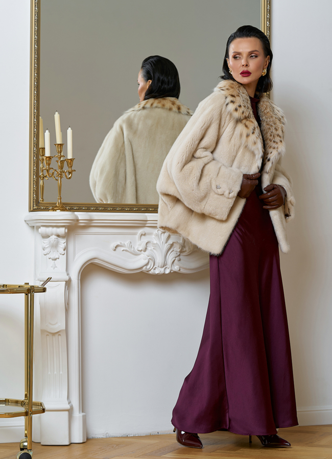 Куртка из меха норки с английским воротником из меха рыси модель № 31169 универмаг малина