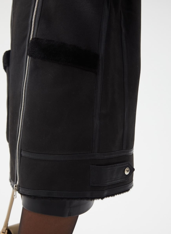 Женская удлиненная дубленка из эко кожи