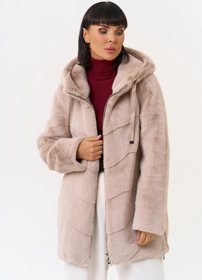 Женская шуба из эко меха с капюшоном модель № 31228 универмаг малина
