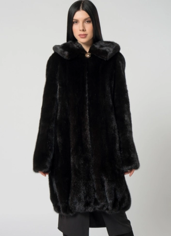 Норковая шуба с капюшоном