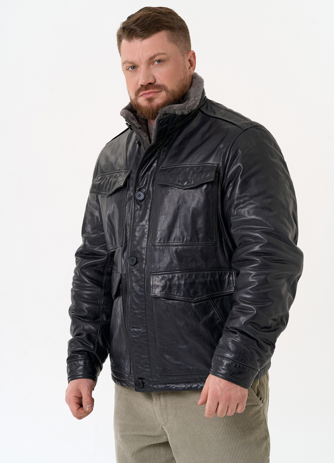 Куртка из натуральной кожи с воротником стойкой модель № 31656 универмаг малина