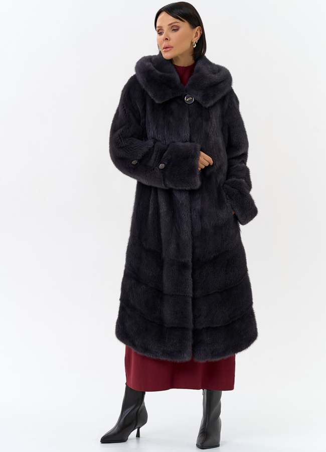 Шуба из меха норки с капюшоном модель № 30670 меха малина