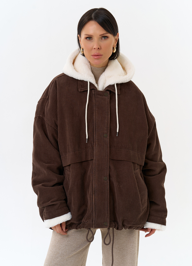 Женская утепленная куртка с отделкой из эко меха модель № 31910 меха малина