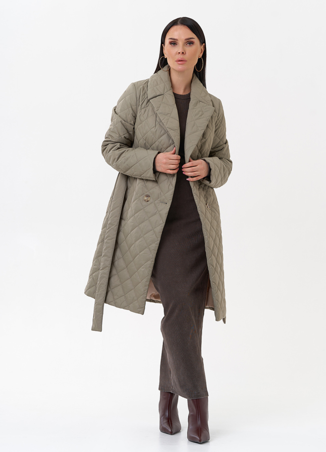 Женское стеганое полупальто с поясом модель № 29545 универмаг малина