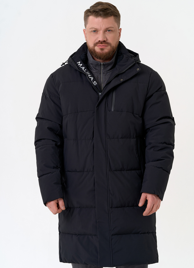 Удлиненный мужской пуховик с капюшоном модель № 31462 универмаг малина