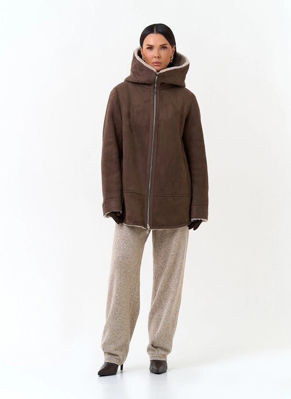 Женская дубленка из эко замши фото