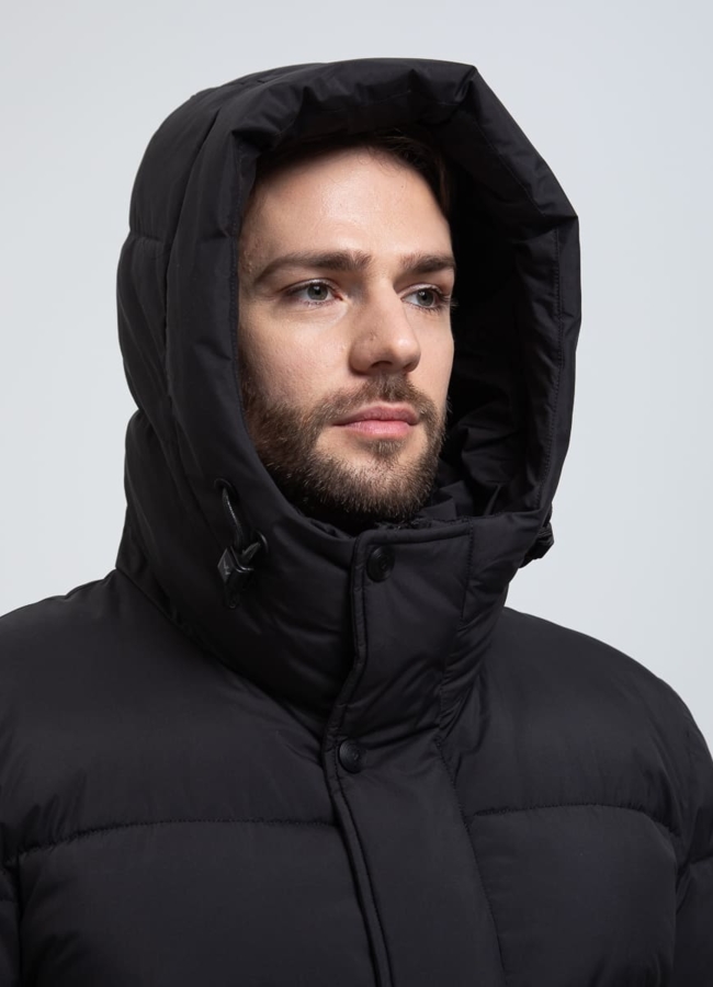 Мужской удлиненный пуховик с капюшоном модель № 32032 универмаг малина