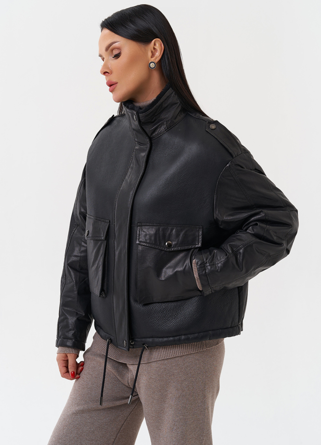 Утепленная куртка из натуральной кожи модель № 28582 универмаг малина