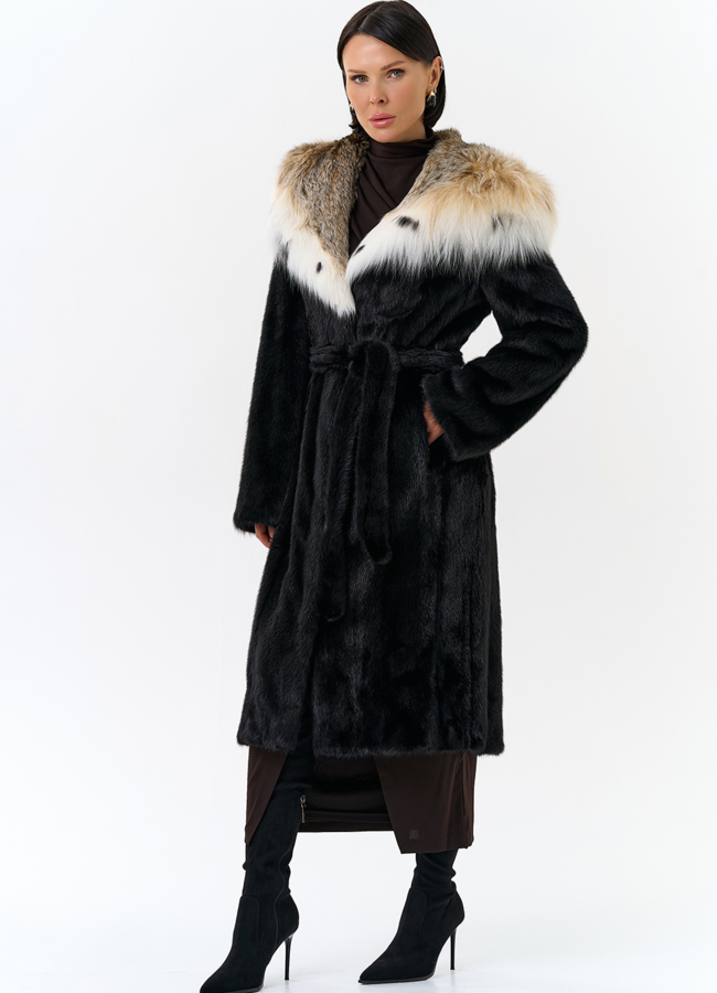 Норковая шуба с рысью в черном цвете модель № 25002 универмаг малина