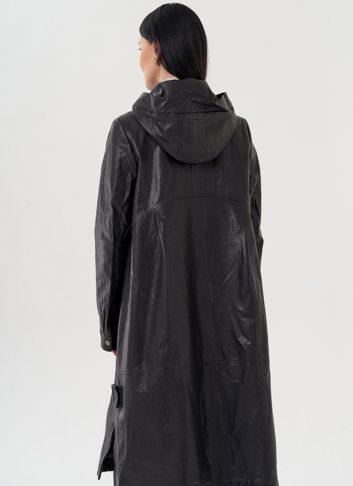 Длинный кожаный плащ с капюшоном