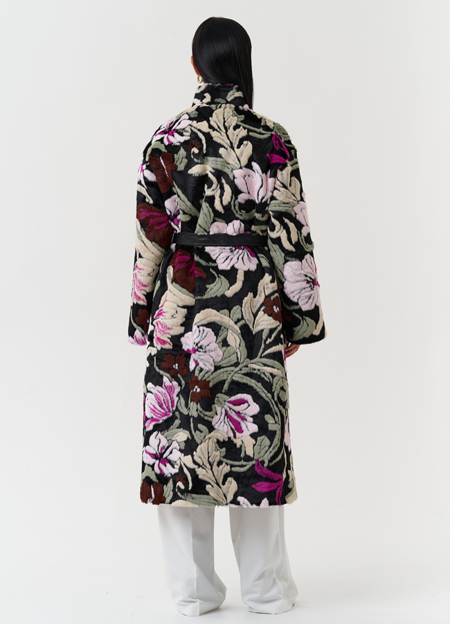 Пальто из эко меха с цветочным принтом модель № 28549 универмаг малина