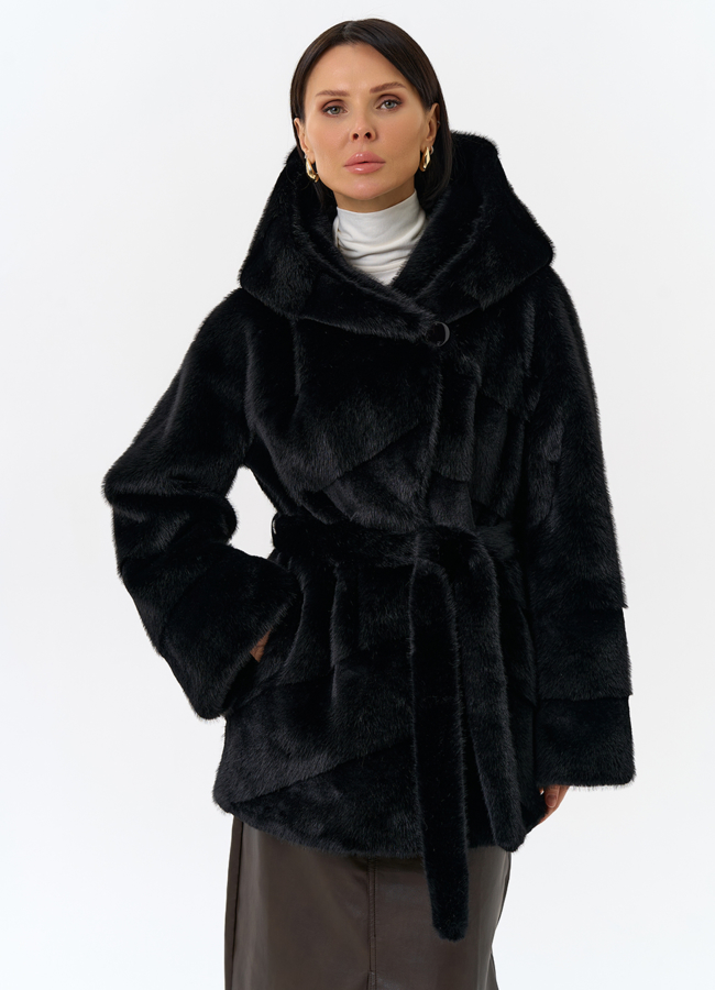 Женская шуба из эко меха с капюшоном модель № 32054 универмаг малина